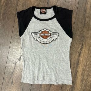 Harley Davidson Black and Gray Crew Neck T Shirt top size Medium